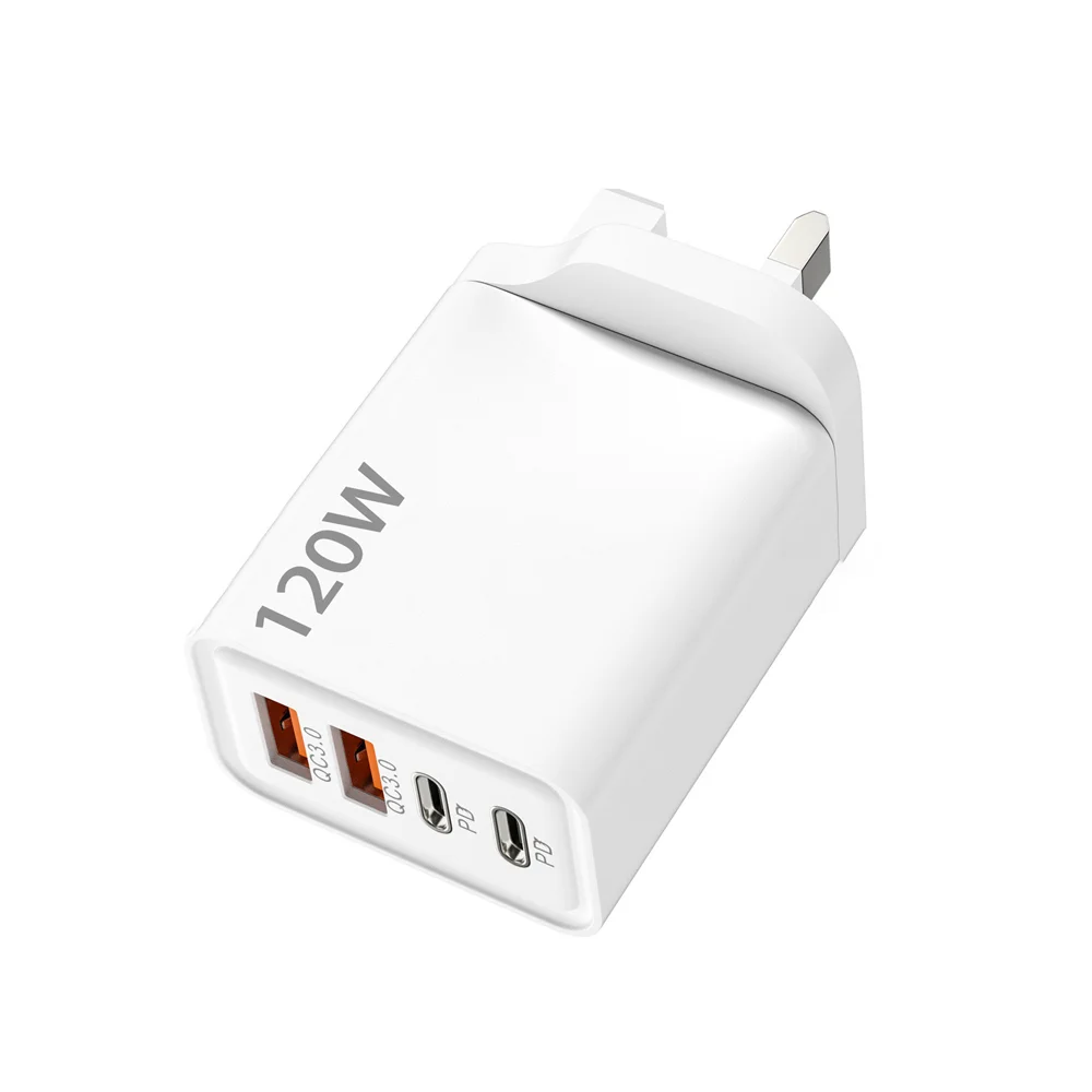 Cargador USB de 4 puertos, 120 W, tipo C, adaptador de carga rápida para iPhone, Samsung, Xiaomi y Huawei.