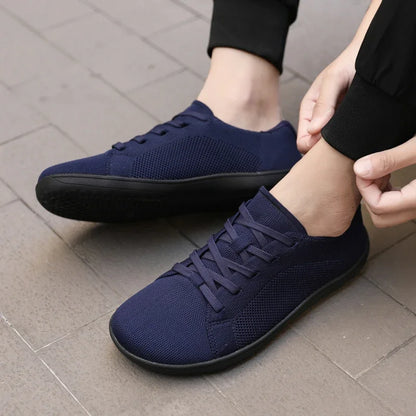 Simple Wide Footed Men's and Women Universal Mesh Breathable Sports Shoes Lightweight Soft Sole Zero Drop Sole Casual Flat Shoes