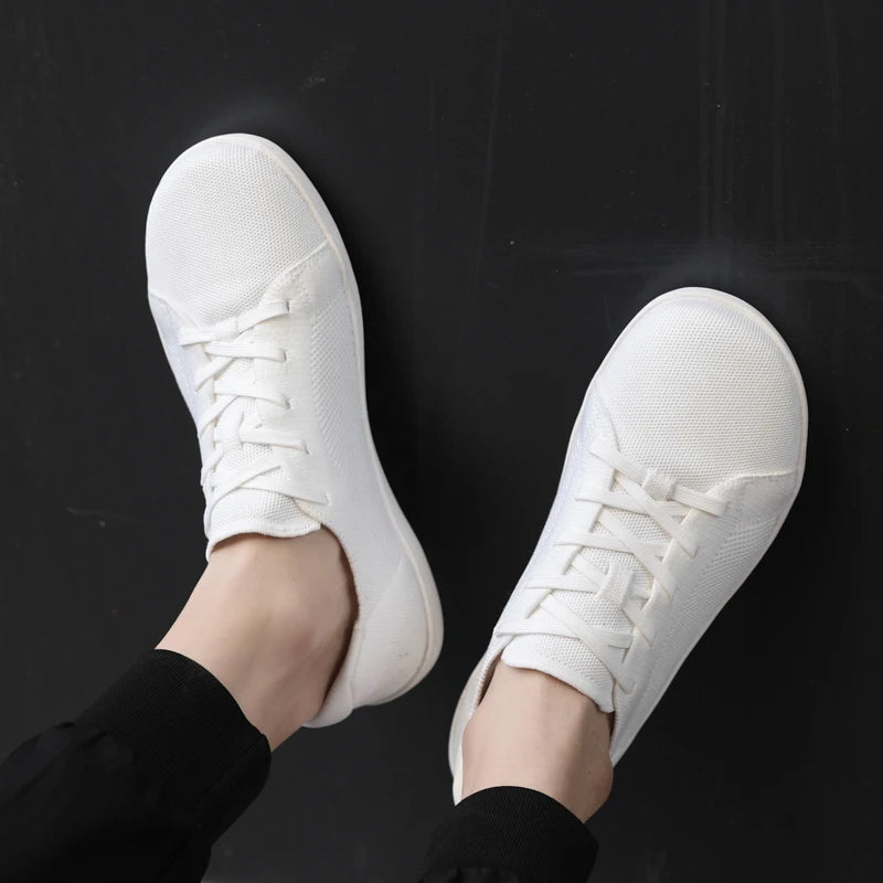 Simple Wide Footed Men's and Women Universal Mesh Breathable Sports Shoes Lightweight Soft Sole Zero Drop Sole Casual Flat Shoes