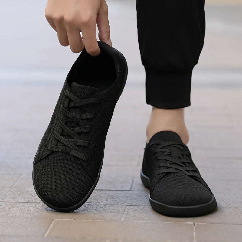 Simple Wide Footed Men's and Women Universal Mesh Breathable Sports Shoes Lightweight Soft Sole Zero Drop Sole Casual Flat Shoes
