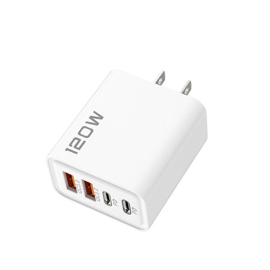 Cargador USB de 4 puertos, 120 W, tipo C, adaptador de carga rápida para iPhone, Samsung, Xiaomi y Huawei.