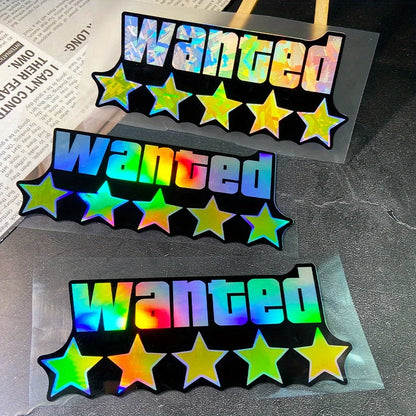 1PC WANTED Reflective Motorcycle Stickers Waterproof for Scooter Helmet Box DIY Car Windows Bumper Trunk Durable Vinyl Decals