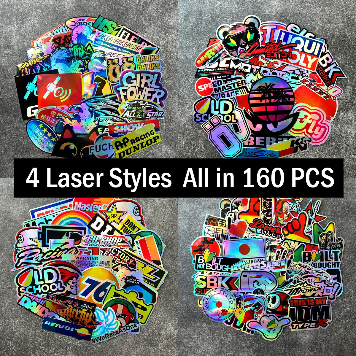 40PCS Racing Sponsors Laser Rainbow Car Stickers Motorcycle Moto MotorcrossAuto Body Windshield Helmet Decals Accessories