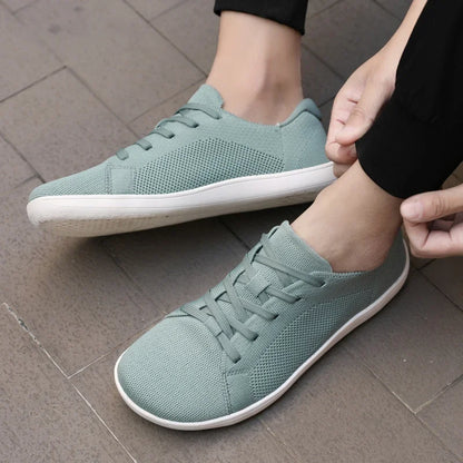 Simple Wide Footed Men's and Women Universal Mesh Breathable Sports Shoes Lightweight Soft Sole Zero Drop Sole Casual Flat Shoes