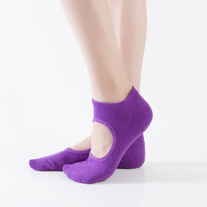 Backless Non-slip Fitness Pilates Socks Cotton Women Sport Yoga Socks Ballet Dance Slippers Barefoot Sock Workout for Gym