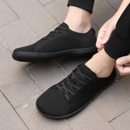 Simple Wide Footed Men's and Women Universal Mesh Breathable Sports Shoes Lightweight Soft Sole Zero Drop Sole Casual Flat Shoes