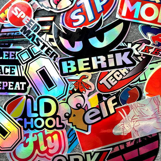 40PCS Racing Sponsors Laser Rainbow Car Stickers Motorcycle Moto MotorcrossAuto Body Windshield Helmet Decals Accessories