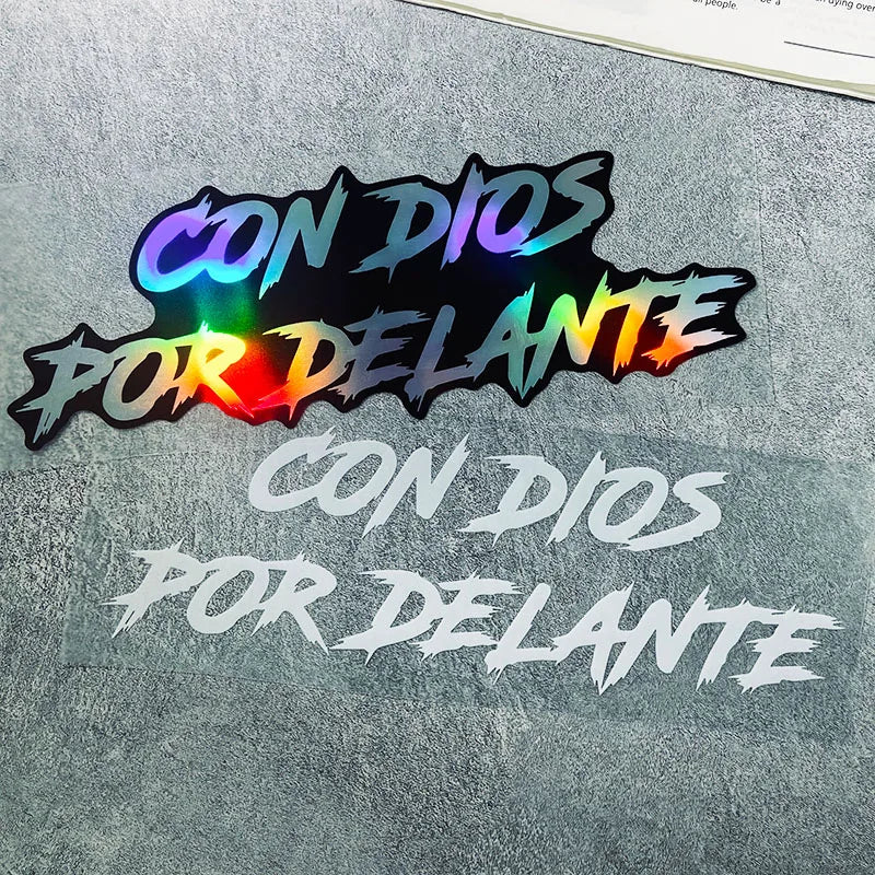 1PC CON DIOS POR DELANTE Motorcycle Stickers Waterproof for Front Fairing Fuel Tank Electric Scooter Car Window Vinyl Decals