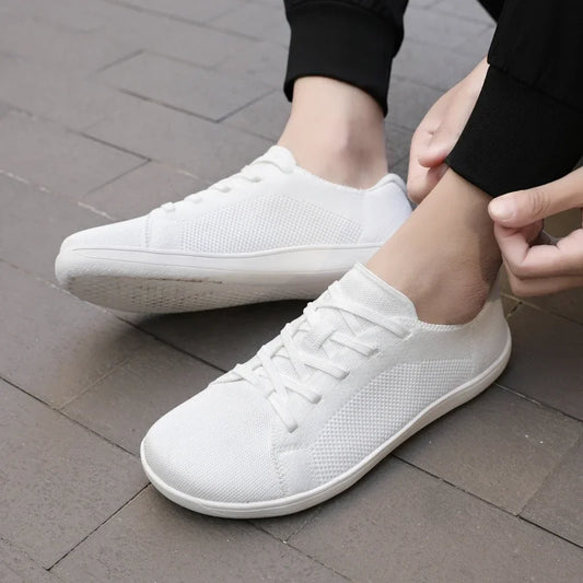 Simple Wide Footed Men's and Women Universal Mesh Breathable Sports Shoes Lightweight Soft Sole Zero Drop Sole Casual Flat Shoes