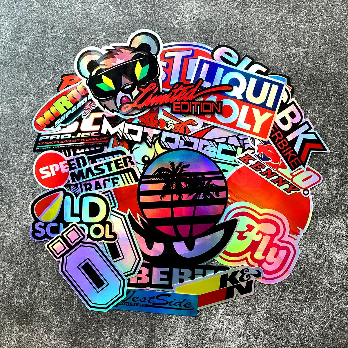 40PCS Racing Sponsors Laser Rainbow Car Stickers Motorcycle Moto MotorcrossAuto Body Windshield Helmet Decals Accessories
