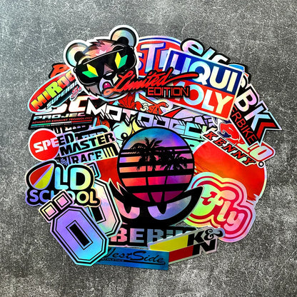 40PCS Racing Sponsors Laser Rainbow Car Stickers Motorcycle Moto MotorcrossAuto Body Windshield Helmet Decals Accessories