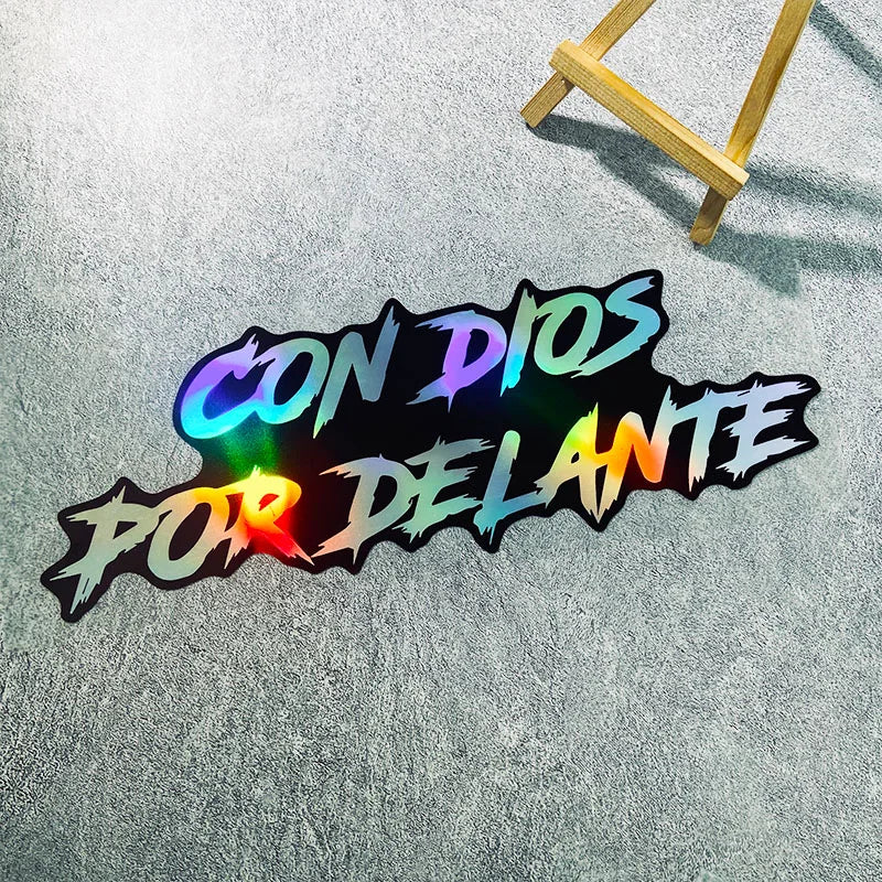 1PC CON DIOS POR DELANTE Motorcycle Stickers Waterproof for Front Fairing Fuel Tank Electric Scooter Car Window Vinyl Decals