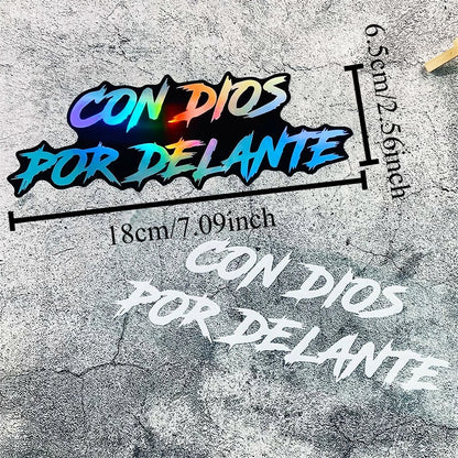 1PC CON DIOS POR DELANTE Motorcycle Stickers Waterproof for Front Fairing Fuel Tank Electric Scooter Car Window Vinyl Decals