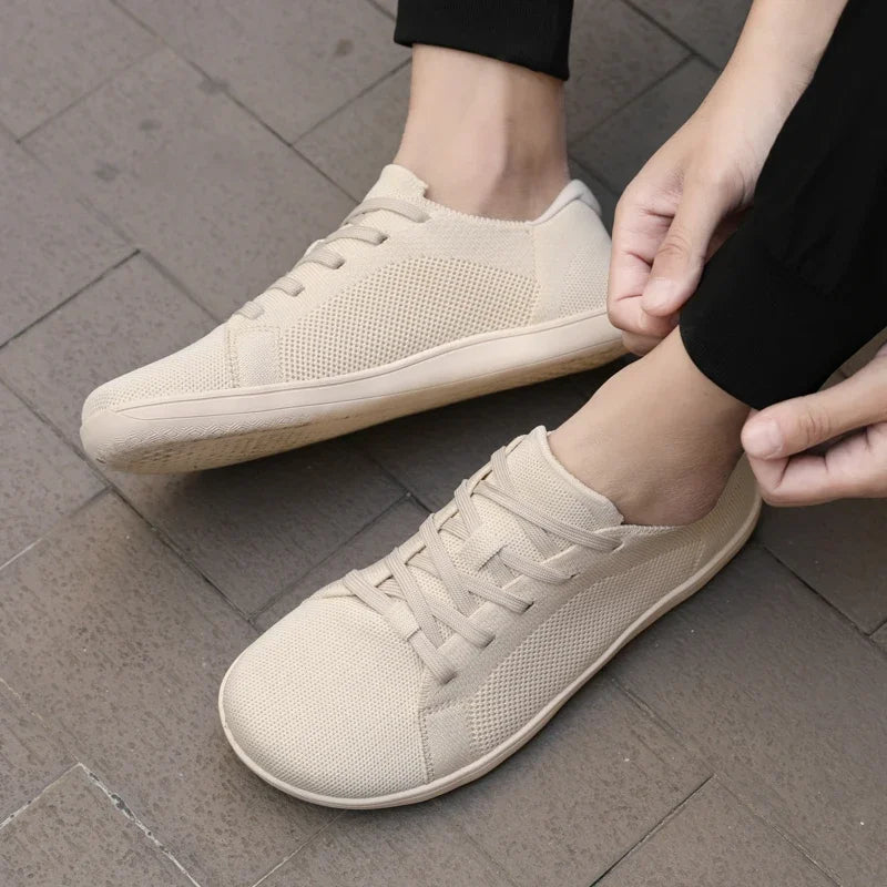 Simple Wide Footed Men's and Women Universal Mesh Breathable Sports Shoes Lightweight Soft Sole Zero Drop Sole Casual Flat Shoes