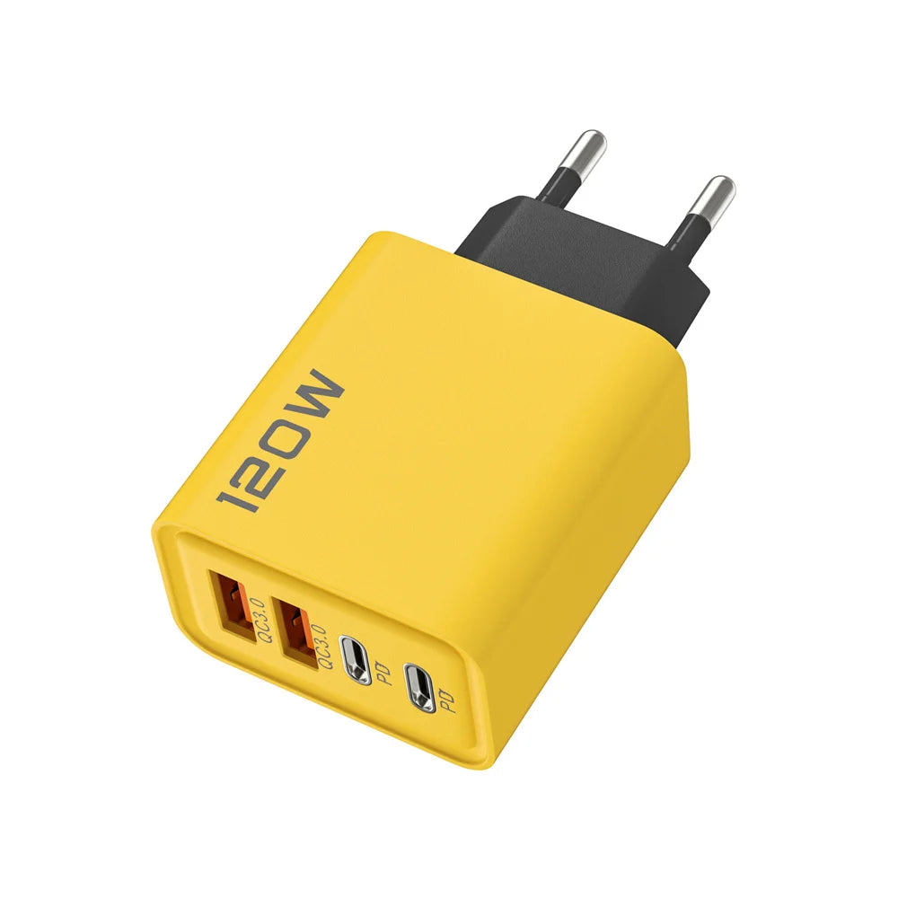 Cargador USB de 4 puertos, 120 W, tipo C, adaptador de carga rápida para iPhone, Samsung, Xiaomi y Huawei.
